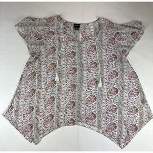 Liz‎ Claiborne Blouse Womens 2X Floral Short Sleeve Tunic Shirt Stretch Boho Top